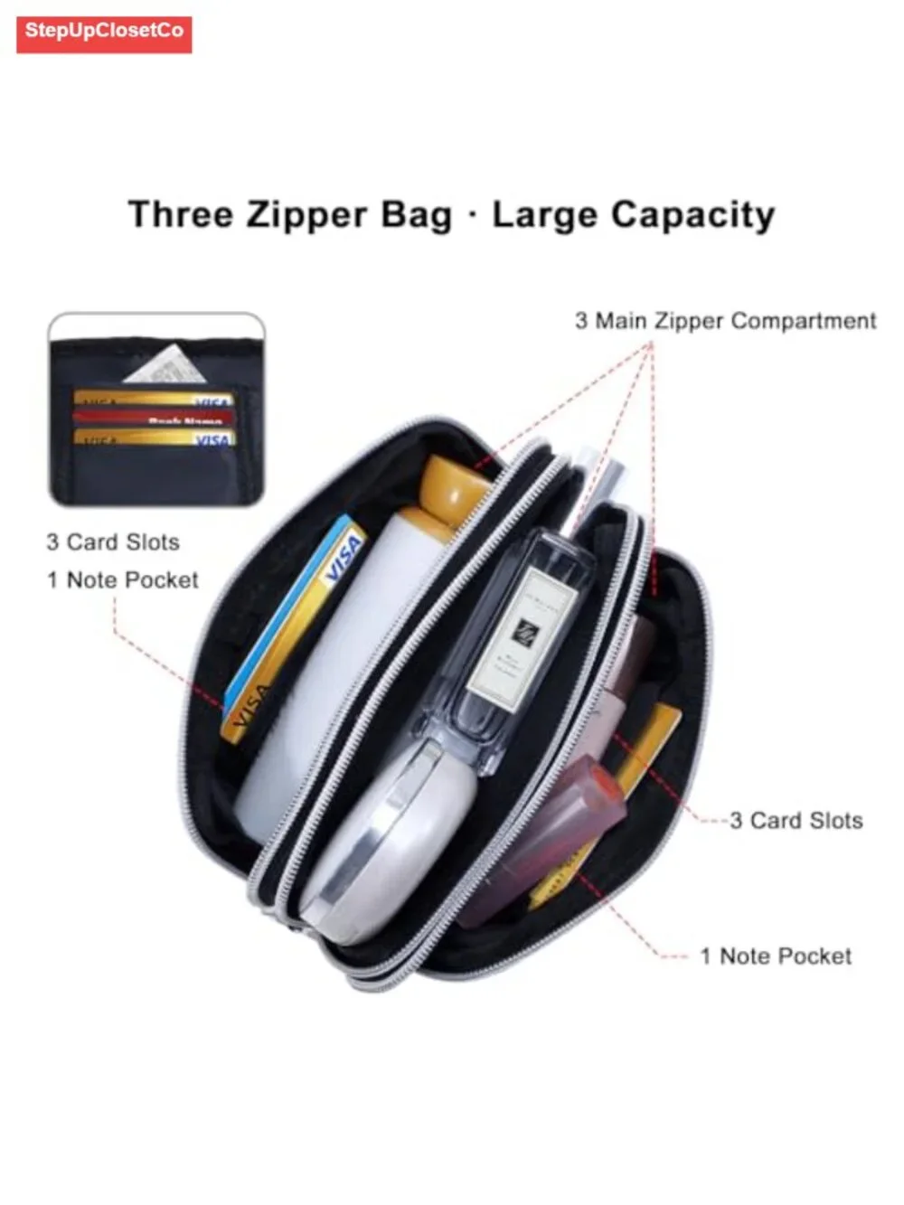 Women's Wristlet Wallet Large Capacity Clutch Purse 3 Zipper Compartments